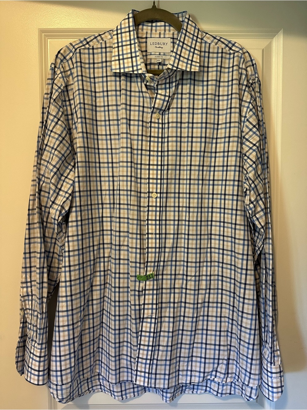 Ledbury Men’s White Shirt with Blue Windowpane Check